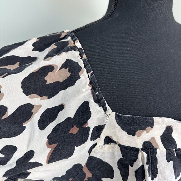 Y2K Nanette Lepore 100% Silk Blouse 8 Leopard Puff Sleeve Peasant Top Fairy Mob - Picture 4 of 14